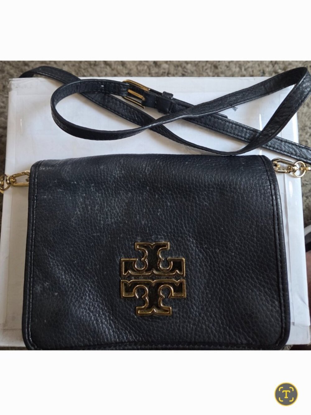 Tory Burch Black Leather Britten Chain Crossbody  NEEDS RESTORATION